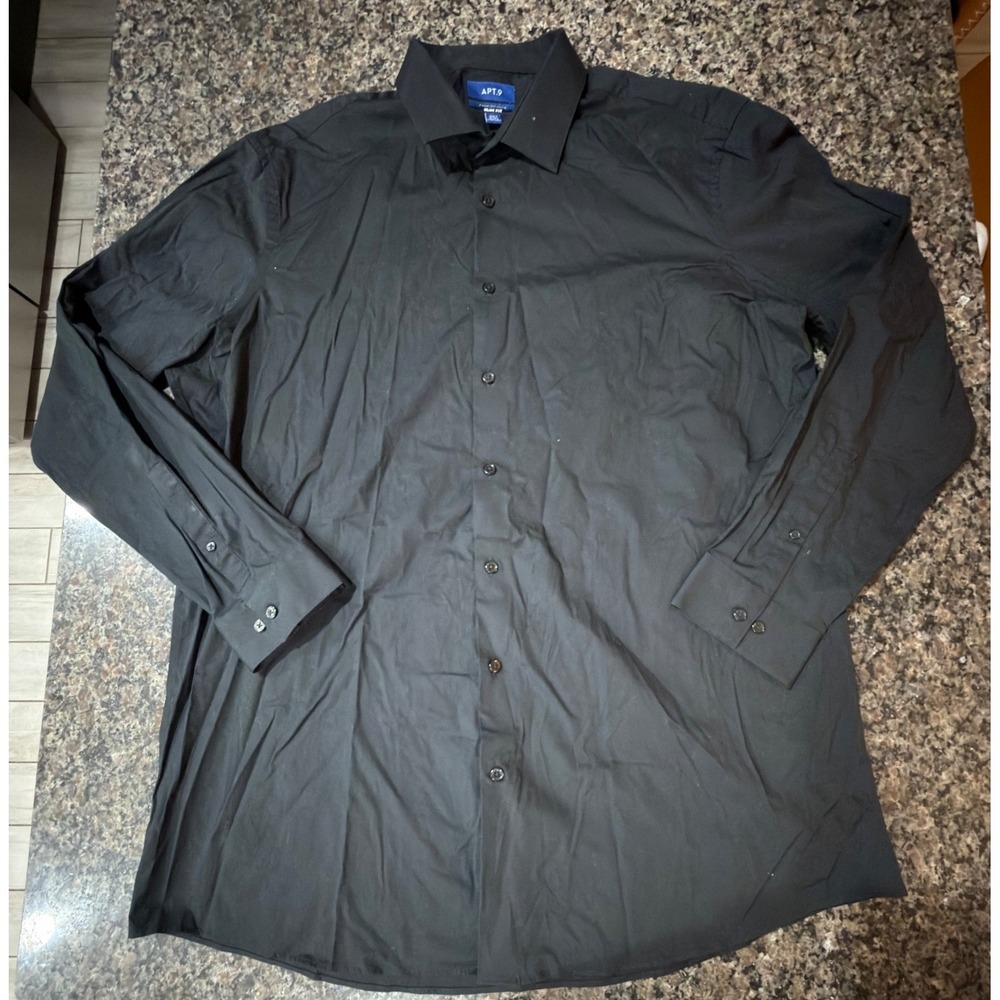 Apt. 9 Premier Flex Slim Fit Dress Shirt Black Mens 2XLT 18-18.5 36/37 L/S